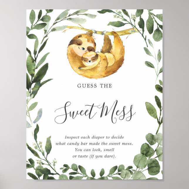 Mummy Baby Sloth Baby Shower Guess The Sweet Mess Poster (Front)