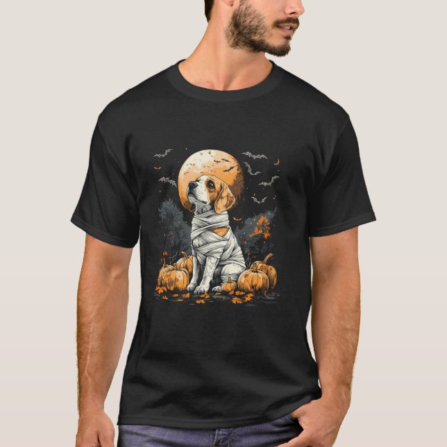 Mummy Beagle Pumpkin Scary Halloween Dog Lovers Co T-Shirt (Front)
