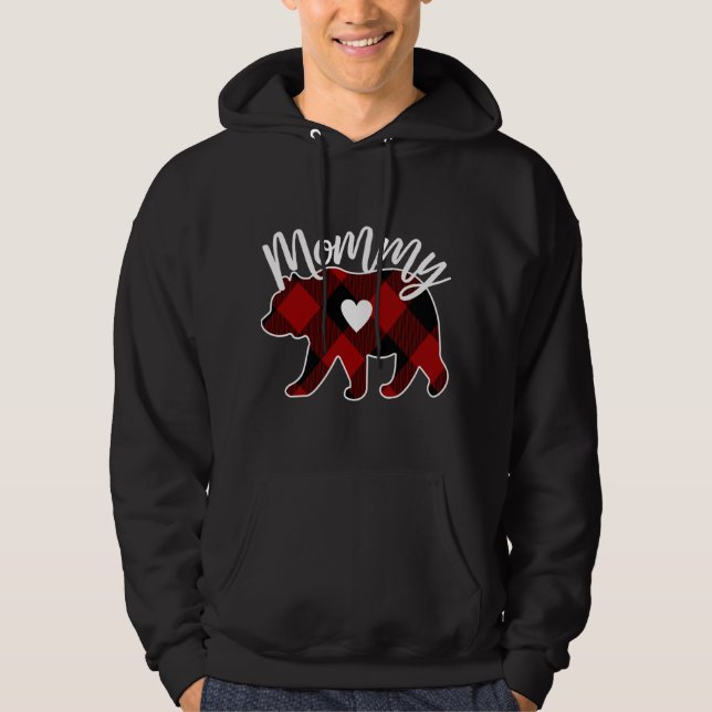 Mummy Bear Christmas Buffalo Plaid Red White And B Hoodie (Front)