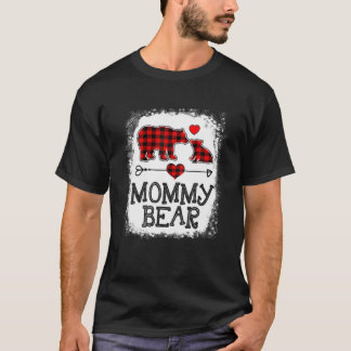 Mummy Bear Christmas Pajama Red Plaid Buffalo Fami T-Shirt