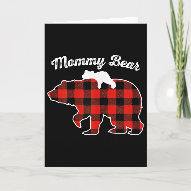 Mummy Bear Flannel Red Plaid Pajama Family Matchin Card (Front)
