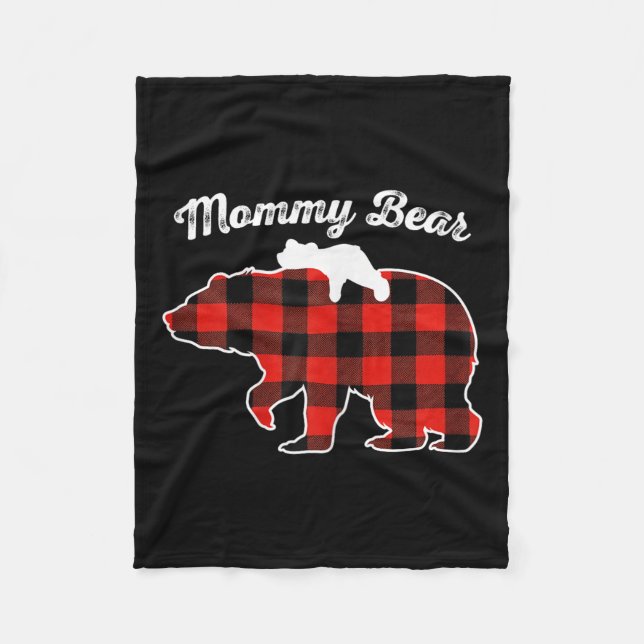 Mummy Bear Flannel Red Plaid Pajama Family Matchin Fleece Blanket (Front)