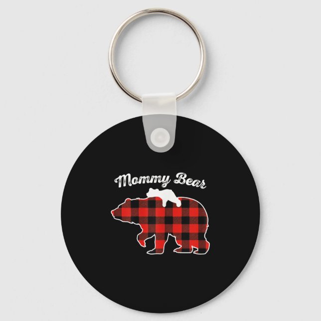 Mummy Bear Flannel Red Plaid Pajama Family Matchin Key Ring (Front)