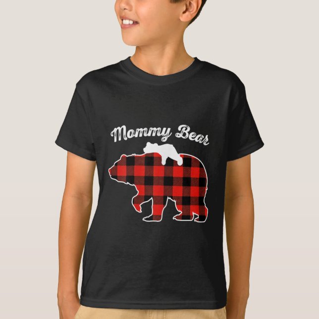 Mummy Bear Flannel Red Plaid Pajama Family Matchin T-Shirt (Front)