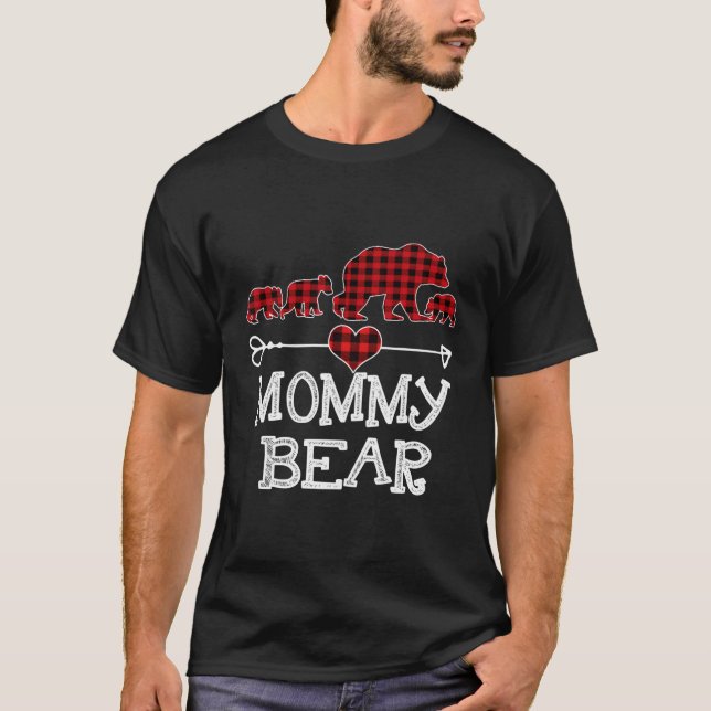 Mummy Bear Pajama Red Plaid Buffalo Family Gift Fo T-Shirt (Front)