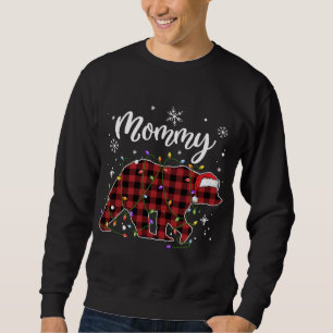 Mummy Bear Red Plaid Mama Christmas Lights Buffalo Sweatshirt