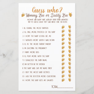 Mummy Bee or Daddy Bee Guess Who Baby Shower Game