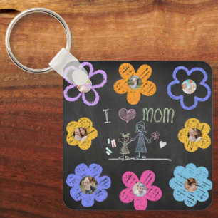 Mummy Birthday Chalkboard Kids Simple Drawing Key Ring