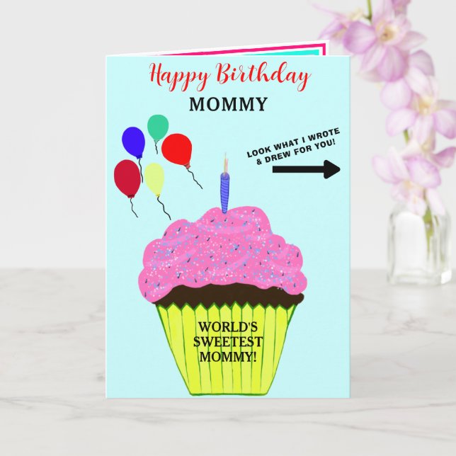 Mummy Birthday Pink Cupcake Write Draw Message  Card (Orchid)
