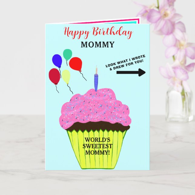Mummy Birthday Pink Cupcake Write Draw Message  Card (Orchid)