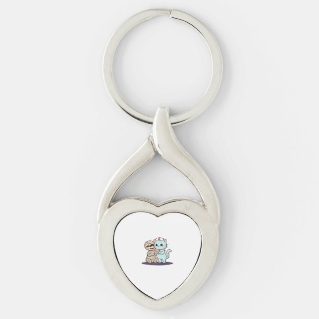 Mummy Boo-Boo Nurse Cat to the Rescue! Classic T-S Key Ring (Front)