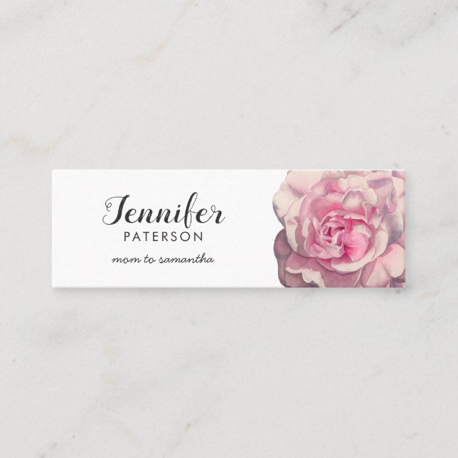 Mummy Calling Card Pink Rose Flower Watercolor (Front)
