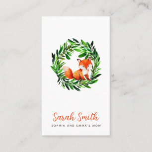 Mummy Calling Cute Fox Greenery Wreath Play Date  Business Card