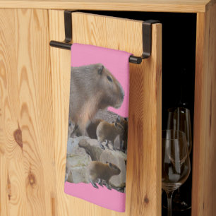 Mummy Capybara With Babies, Dish Towel