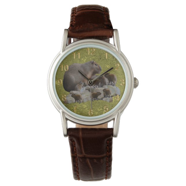 Mummy Capybara With Babies, Ladies Wrist Watch (Front)