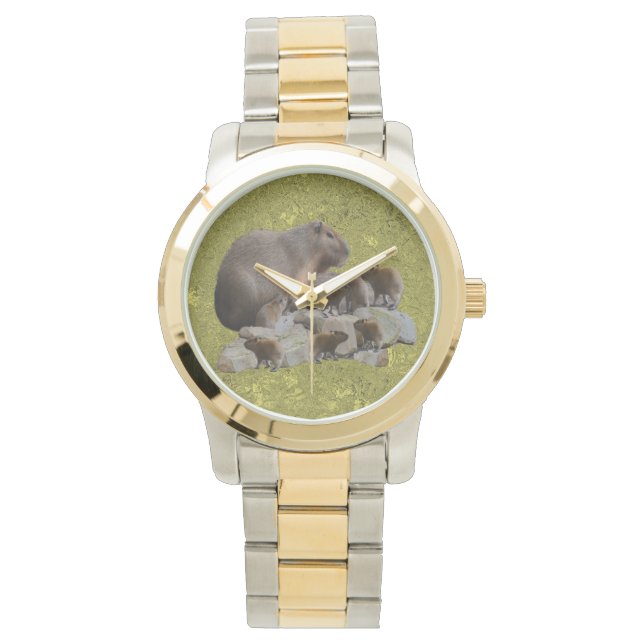 Mummy Capybara With Babies, Mens Two Toned Watch (Front)