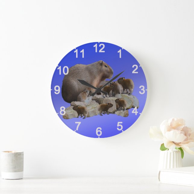 Mummy Capybara With Babies, Wall Clock (Home)