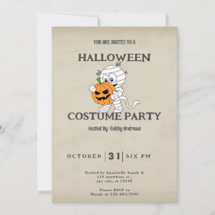 Mummy Carrying Jack-O' Lantern Vintage Halloween Invitation