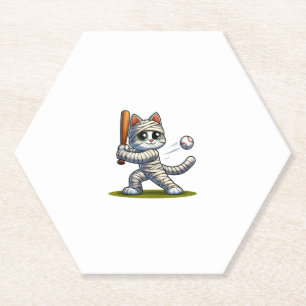 Mummy Cat Baseball Pumpkin Halloween. Tank Top Paper Coaster
