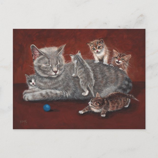 Mummy Cat with Kittens Postcard (Front)