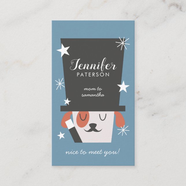 Mummy Contact Card Cute Dog Magician (Front)