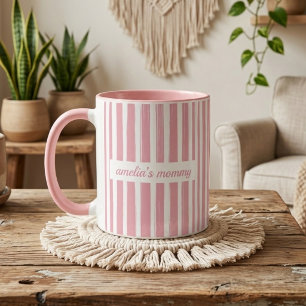 Mummy   Custom Pink Stripes Mum Baby Announcement Mug