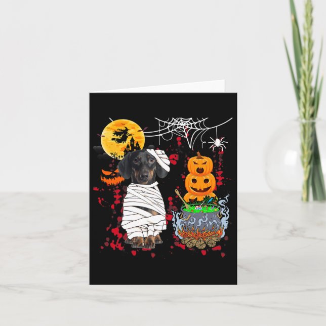Mummy Dachshund Dog Halloween Dog Scary Pumpkins L Card (Front)