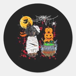 Mummy Dachshund Dog Halloween Dog Scary Pumpkins L Classic Round Sticker