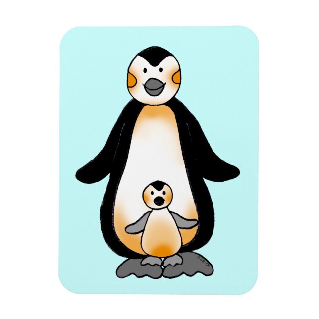 Mummy/daddy and baby penguin, baby shower magnet (Vertical)