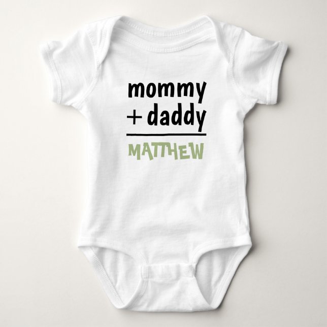 Mummy Daddy Baby Boy Name Green Text Baby Shower Bodysuit (Front)