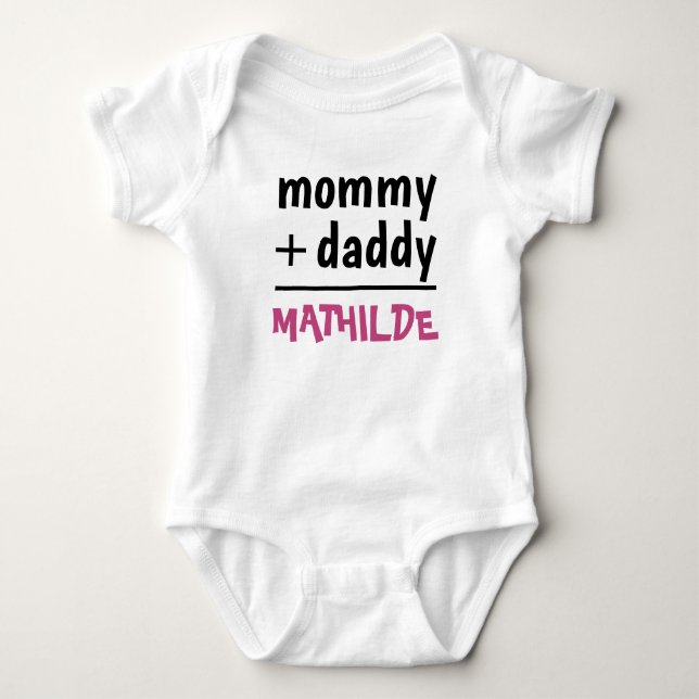 Mummy Daddy Baby Girl Name Pink Text Baby Shower Bodysuit (Front)