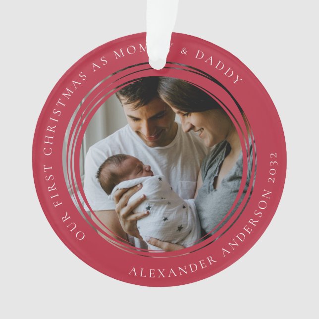 Mummy & Daddy First Christmas Photo Keepsake Ornament (Front)