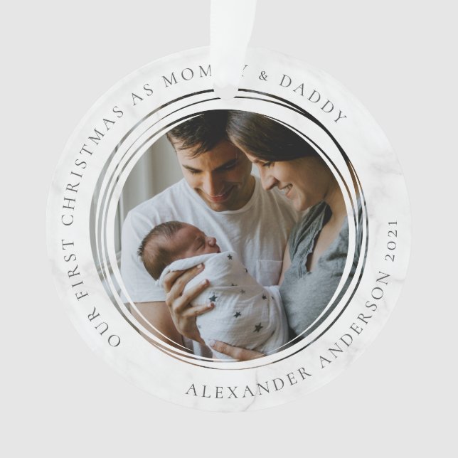 Mummy & Daddy First Christmas Photo Keepsake Ornament (Front)