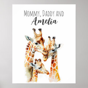Mummy, daddy & me   Giraffe   Animal Nursery Art Poster