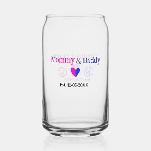 Mummy & Daddy new parents add name date heart blue Can Glass