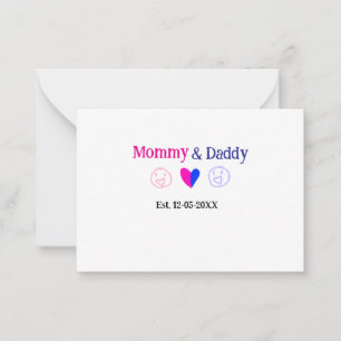 Mummy & Daddy new parents add name date heart blue Card