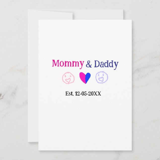 Mummy & Daddy new parents add name date heart blue Holiday Card (Front)