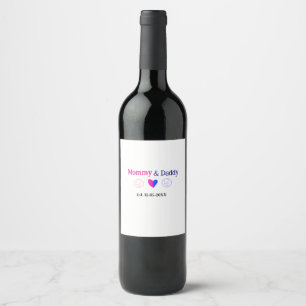 Mummy & Daddy new parents add name date heart blue Wine Label