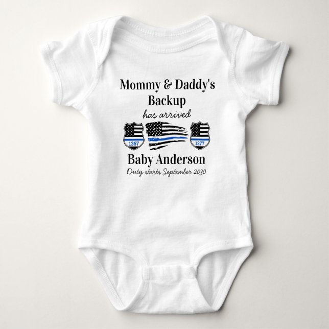 Mummy & Daddy's Backup has arrived Police Baby Bodysuit (Front)
