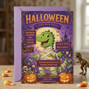 Mummy Dinosaur Halloween 5th Birthday Dino-Mite Invitation