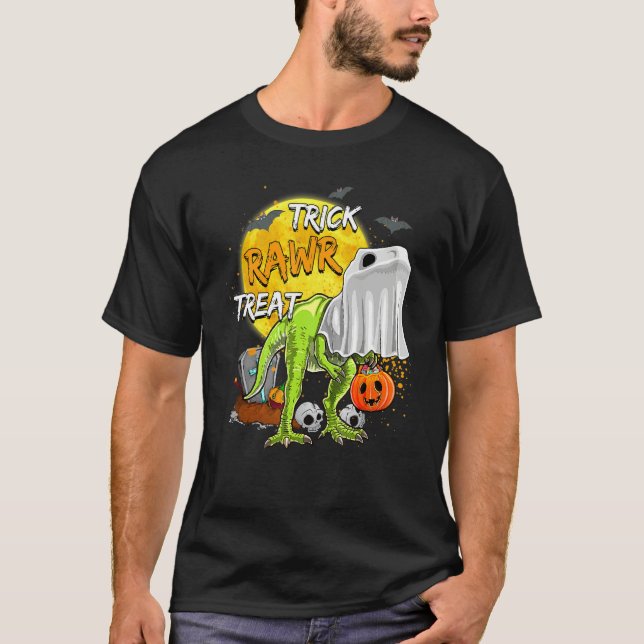 Mummy Dinosaur Trick Raw Treat Halloween Scary Cos T-Shirt (Front)