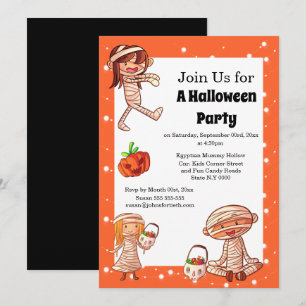 Mummy egyptian cartoon monsters cute kids dress up invitation