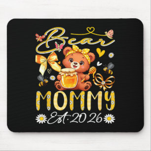 Mummy Est 2026 Floral Bow Tie Mothers Day Bear Mouse Pad