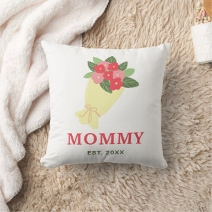 Mummy Est Year Floral Bouquet Cute Gift Cushion