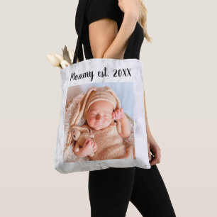 Mummy Est Year Marble Photo New Mother Gift Tote Bag