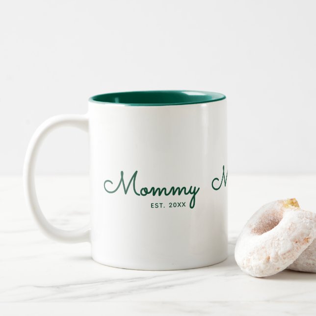 Mummy Established Green Script  Two-Tone Coffee Mug (With Donut)