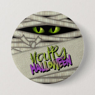 Mummy Eyes Halloween Green ID685 7.5 Cm Round Badge