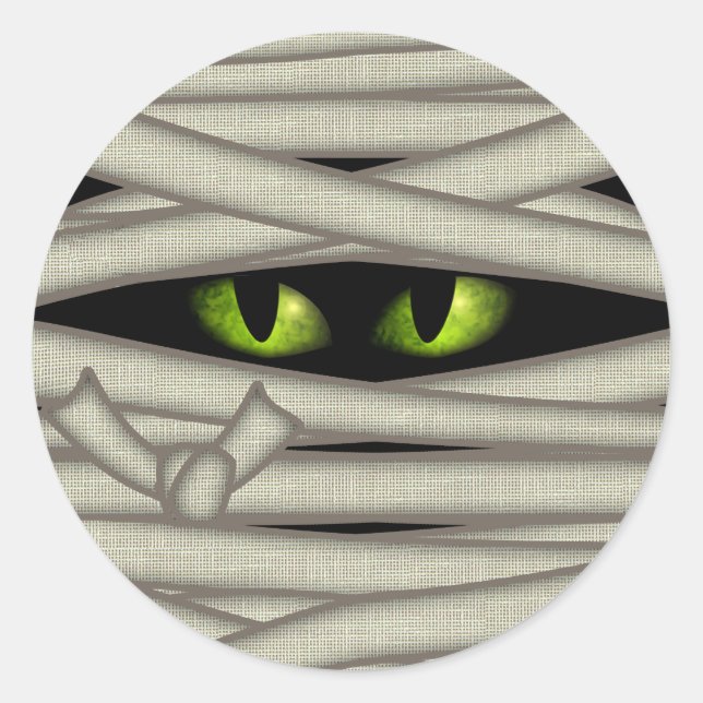Mummy Eyes Halloween Green ID685 Classic Round Sticker (Front)