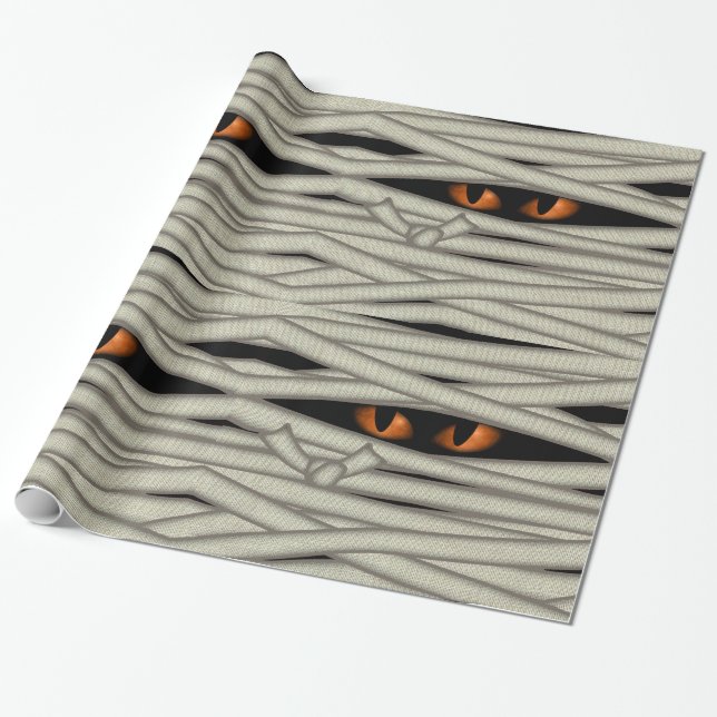 Mummy Eyes Halloween Orange ID685 Wrapping Paper (Unrolled)