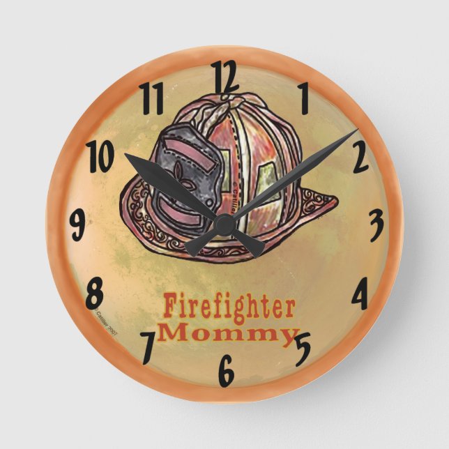 Mummy Firefighter  Round Clock (Front)